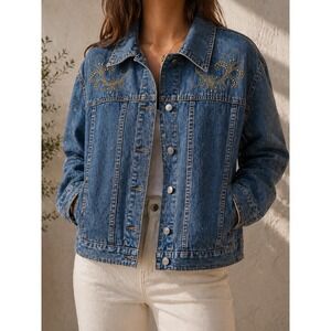 Sunburst by Morning Sun Womens XL Denim Jacket Medium Wash Studded Embellished